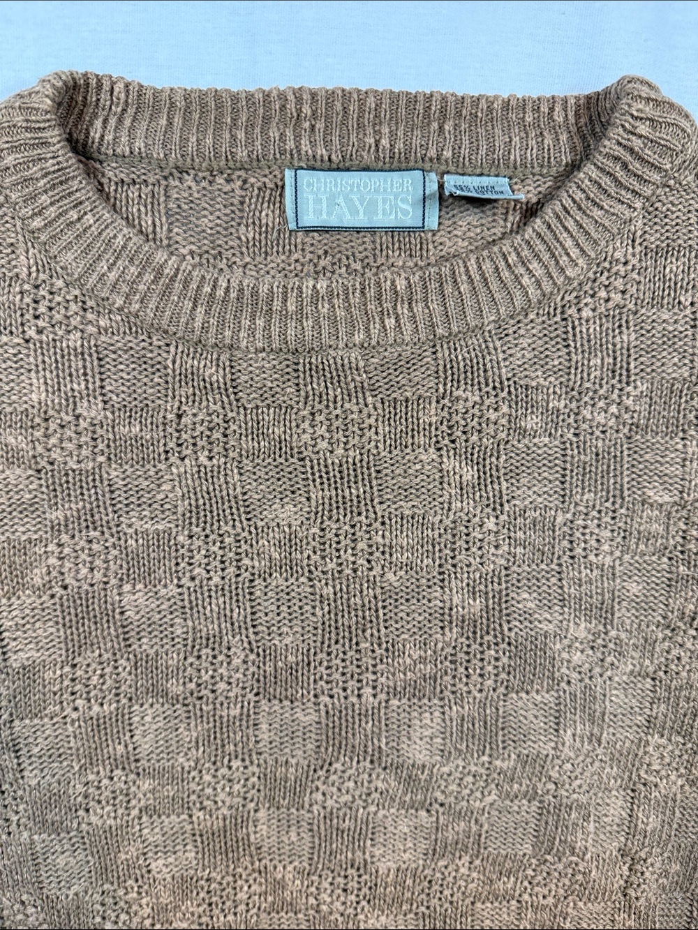 90s Vintage Christopher Hayes Linen Cotton Basketweave Sweater Brown Medium